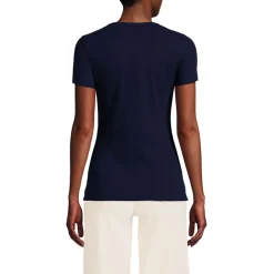 Feinripp-Shirt mit Rundhalsausschnitt und kurzen Ärmeln für Damen