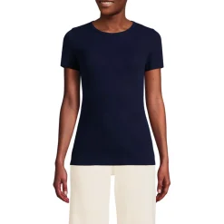 Feinripp-Shirt mit Rundhalsausschnitt und kurzen Ärmeln für Damen