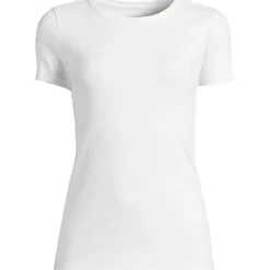 Feinripp-Shirt mit Rundhalsausschnitt und kurzen Ärmeln für Damen