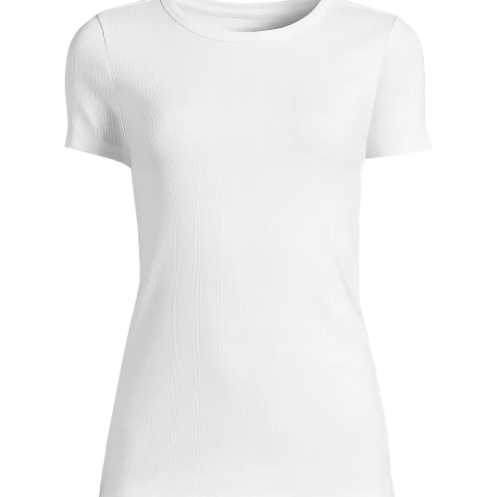 Feinripp-Shirt mit Rundhalsausschnitt und kurzen Ärmeln für Damen
