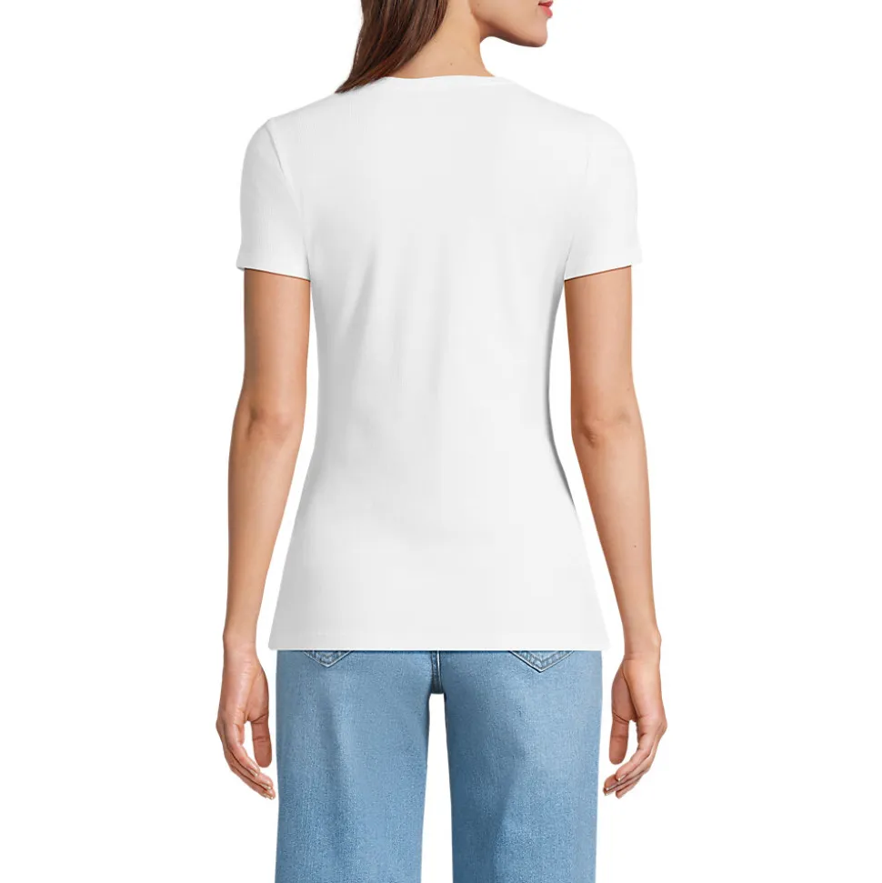 Feinripp-Shirt mit Rundhalsausschnitt und kurzen Ärmeln für Damen