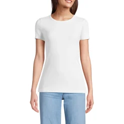 Feinripp-Shirt mit Rundhalsausschnitt und kurzen Ärmeln für Damen