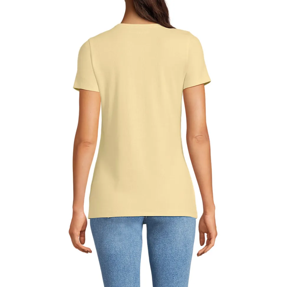 Feinripp-Shirt mit Rundhalsausschnitt und kurzen Ärmeln für Damen