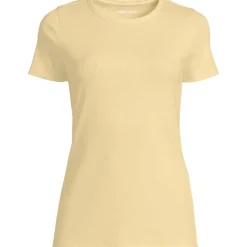 Feinripp-Shirt mit Rundhalsausschnitt und kurzen Ärmeln für Damen