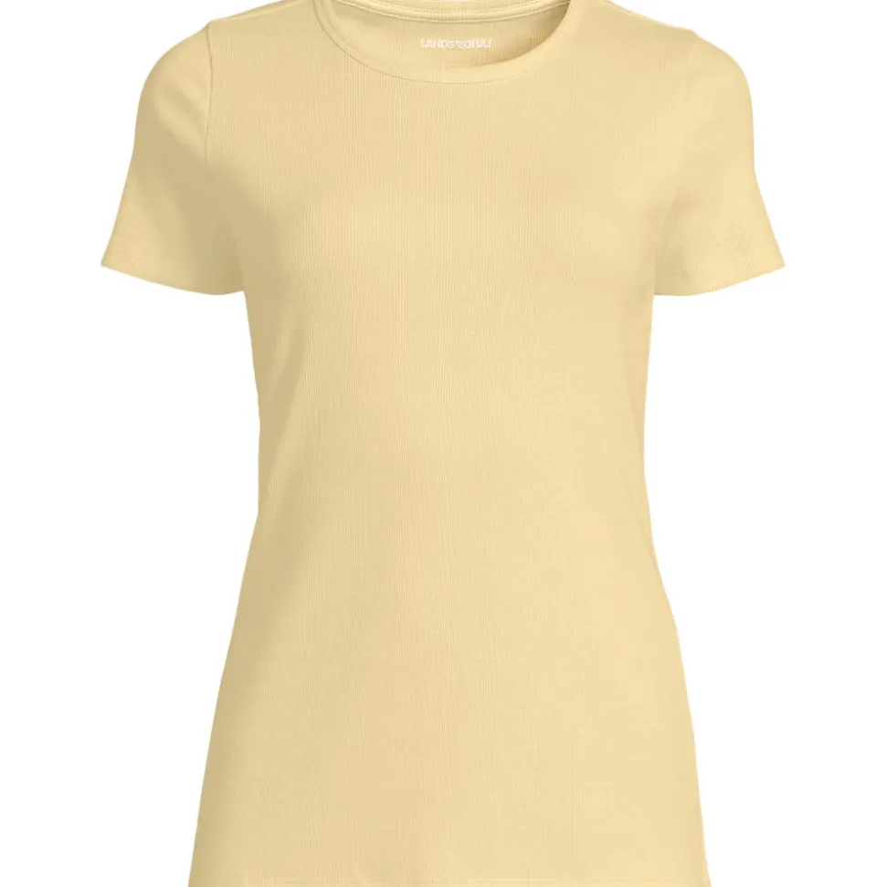 Feinripp-Shirt mit Rundhalsausschnitt und kurzen Ärmeln für Damen