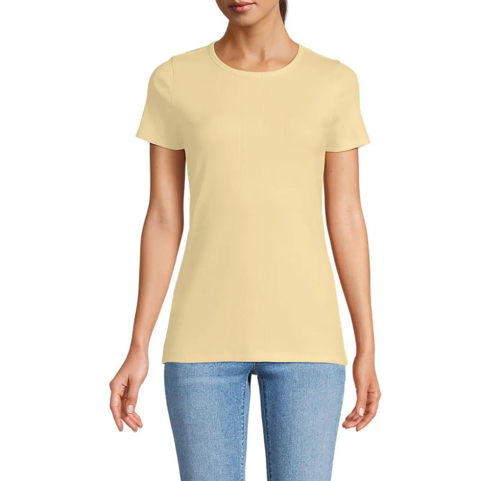 Feinripp-Shirt mit Rundhalsausschnitt und kurzen Ärmeln für Damen