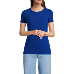Feinripp-Shirt mit Rundhalsausschnitt und kurzen Ärmeln für Damen