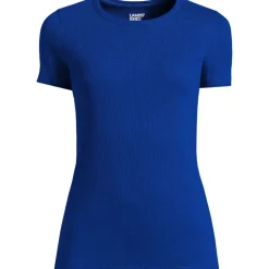 Feinripp-Shirt mit Rundhalsausschnitt und kurzen Ärmeln für Damen