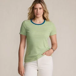 Feinripp-Shirt mit Rundhalsausschnitt und kurzen Ärmeln für Damen