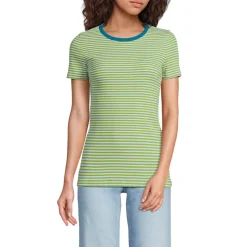 Feinripp-Shirt mit Rundhalsausschnitt und kurzen Ärmeln für Damen