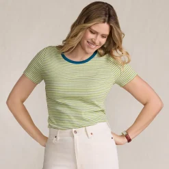 Feinripp-Shirt mit Rundhalsausschnitt und kurzen Ärmeln für Damen