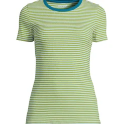 Feinripp-Shirt mit Rundhalsausschnitt und kurzen Ärmeln für Damen
