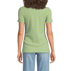 Feinripp-Shirt mit Rundhalsausschnitt und kurzen Ärmeln für Damen