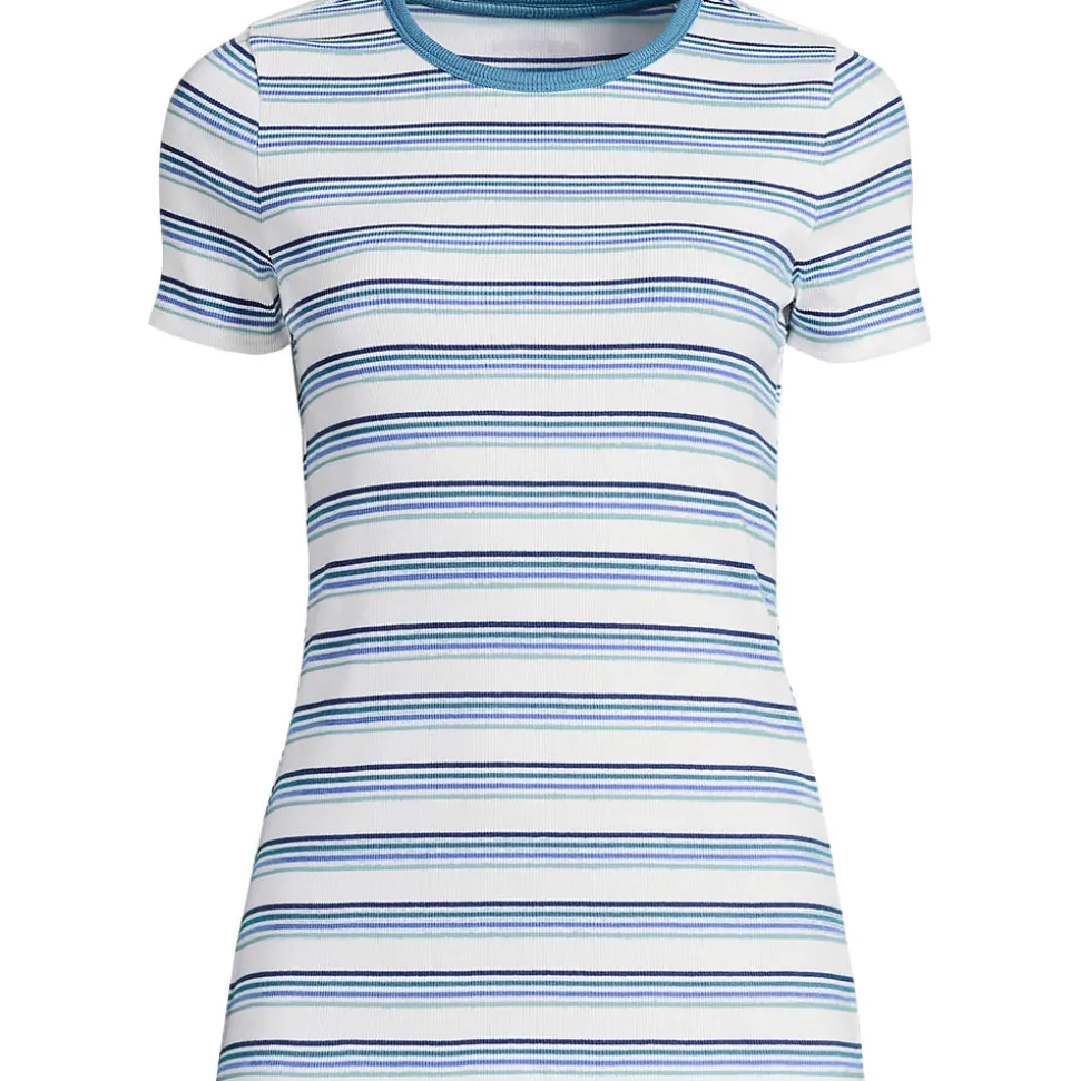 Feinripp-Shirt mit Rundhalsausschnitt und kurzen Ärmeln für Damen