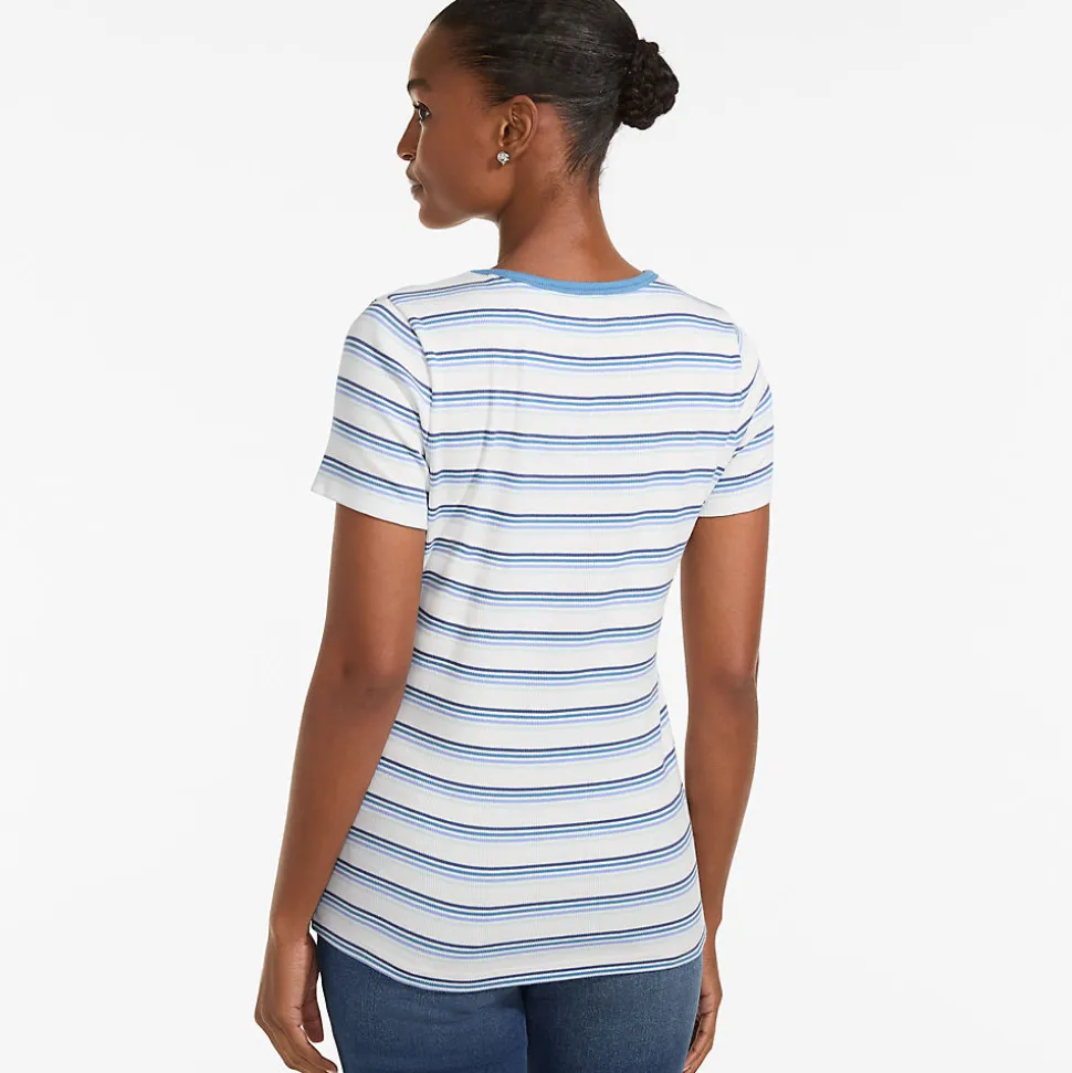 Feinripp-Shirt mit Rundhalsausschnitt und kurzen Ärmeln für Damen