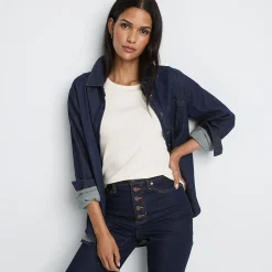 Feinripp-Shirt mit Rundhalsausschnitt und kurzen Ärmeln für Damen
