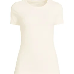 Feinripp-Shirt mit Rundhalsausschnitt und kurzen Ärmeln für Damen