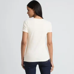 Feinripp-Shirt mit Rundhalsausschnitt und kurzen Ärmeln für Damen