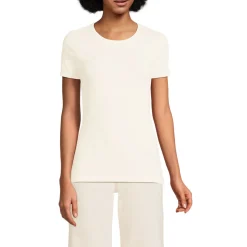 Feinripp-Shirt mit Rundhalsausschnitt und kurzen Ärmeln für Damen