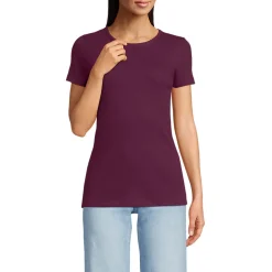 Feinripp-Shirt mit Rundhalsausschnitt und kurzen Ärmeln für Damen