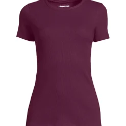 Feinripp-Shirt mit Rundhalsausschnitt und kurzen Ärmeln für Damen