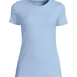 Feinripp-Shirt mit Rundhalsausschnitt und kurzen Ärmeln für Damen