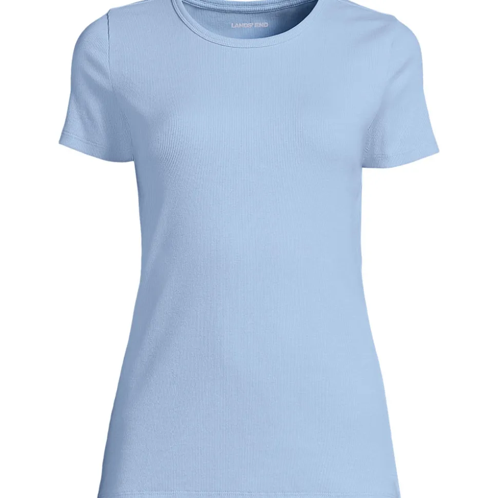 Feinripp-Shirt mit Rundhalsausschnitt und kurzen Ärmeln für Damen