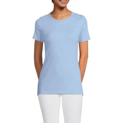 Feinripp-Shirt mit Rundhalsausschnitt und kurzen Ärmeln für Damen