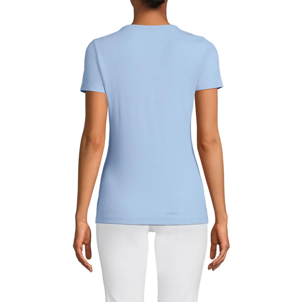 Feinripp-Shirt mit Rundhalsausschnitt und kurzen Ärmeln für Damen