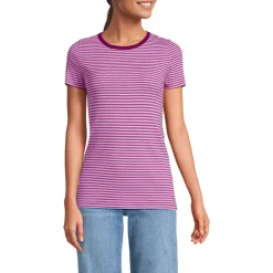 Feinripp-Shirt mit Rundhalsausschnitt und kurzen Ärmeln für Damen