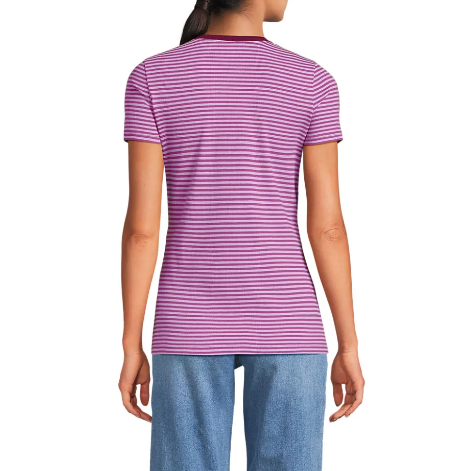 Feinripp-Shirt mit Rundhalsausschnitt und kurzen Ärmeln für Damen