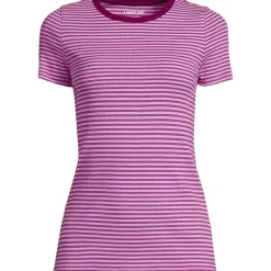 Feinripp-Shirt mit Rundhalsausschnitt und kurzen Ärmeln für Damen
