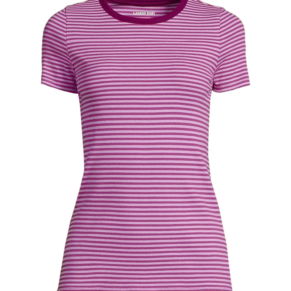 Feinripp-Shirt mit Rundhalsausschnitt und kurzen Ärmeln für Damen
