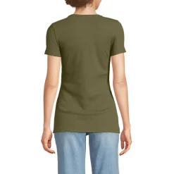 Feinripp-Shirt mit Rundhalsausschnitt und kurzen Ärmeln für Damen