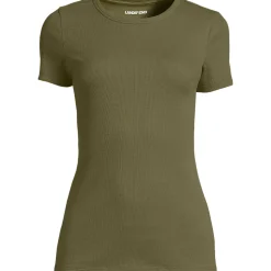 Feinripp-Shirt mit Rundhalsausschnitt und kurzen Ärmeln für Damen