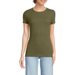 Feinripp-Shirt mit Rundhalsausschnitt und kurzen Ärmeln für Damen