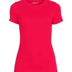 Feinripp-Shirt mit Rundhalsausschnitt und kurzen Ärmeln für Damen