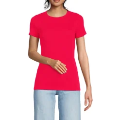 Feinripp-Shirt mit Rundhalsausschnitt und kurzen Ärmeln für Damen