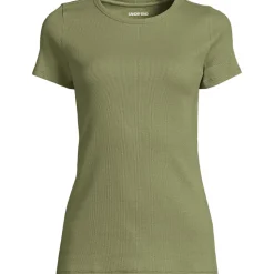 Feinripp-Shirt mit Rundhalsausschnitt und kurzen Ärmeln für Damen
