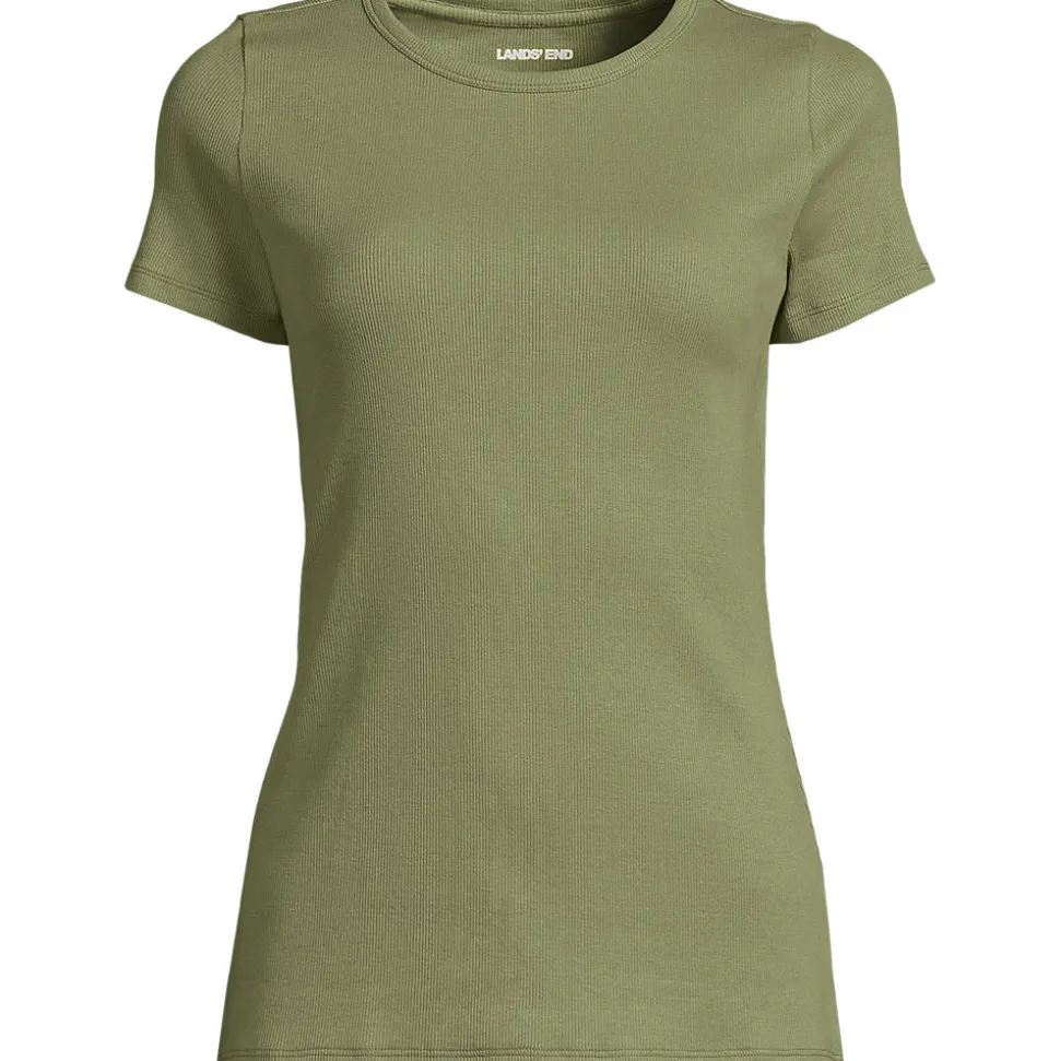 Feinripp-Shirt mit Rundhalsausschnitt und kurzen Ärmeln für Damen