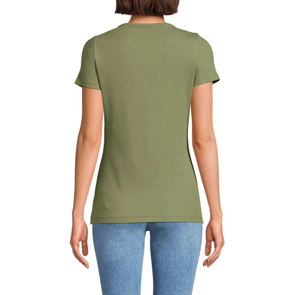 Feinripp-Shirt mit Rundhalsausschnitt und kurzen Ärmeln für Damen