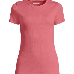Feinripp-Shirt mit Rundhalsausschnitt und kurzen Ärmeln für Damen