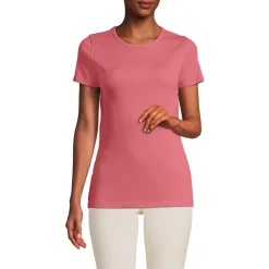 Feinripp-Shirt mit Rundhalsausschnitt und kurzen Ärmeln für Damen