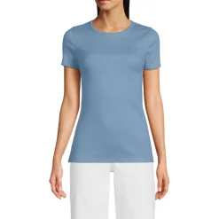 Feinripp-Shirt mit Rundhalsausschnitt und kurzen Ärmeln für Damen