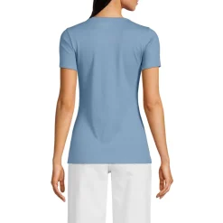 Feinripp-Shirt mit Rundhalsausschnitt und kurzen Ärmeln für Damen