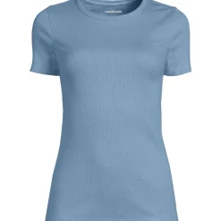 Feinripp-Shirt mit Rundhalsausschnitt und kurzen Ärmeln für Damen
