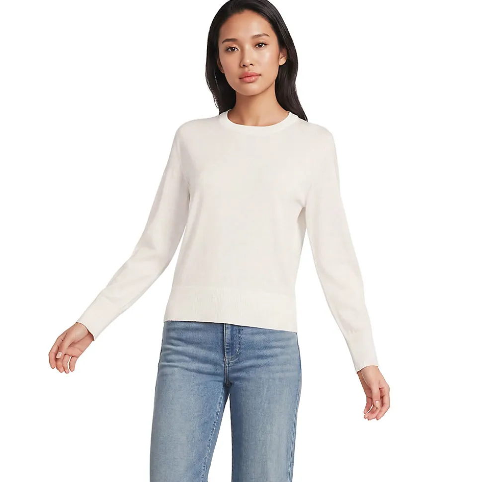Feinstrick-Baumwollpullover mit unterlegtem Ausschnitt