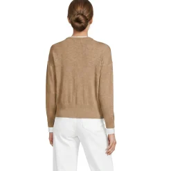 Feinstrick-Baumwollpullover mit unterlegtem Ausschnitt