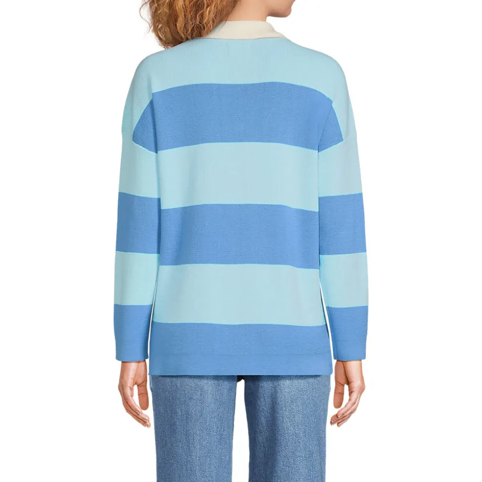 Feinstrick-Polopullover mit Rugbystreifen für Damen