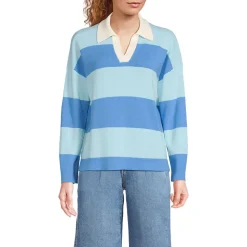 Feinstrick-Polopullover mit Rugbystreifen für Damen